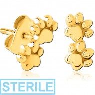 STERILE GOLD PVD COATED SURGICAL STEEL EAR STUDS -PAW