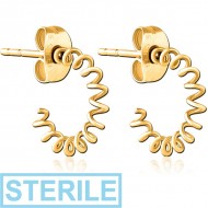 STERILE GOLD PVD COATED SURGICAL STEEL EAR STUDS PAIR