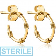 STERILE GOLD PVD COATED SURGICAL STEEL EAR STUDS PAIR