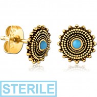 STERILE GOLD PVD COATED SURGICAL STEEL JEWELLED EAR STUDS PAIR
