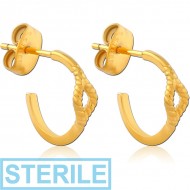 STERILE GOLD PVD COATED SURGICAL STEEL EAR STUDS PAIR