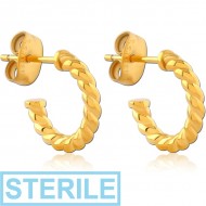 STERILE GOLD PVD COATED SURGICAL STEEL EAR STUDS PAIR