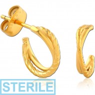STERILE GOLD PVD COATED SURGICAL STEEL EAR STUDS PAIR