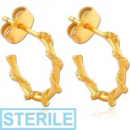 STERILE GOLD PVD COATED SURGICAL STEEL EAR STUDS PAIR