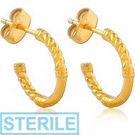 STERILE GOLD PVD COATED SURGICAL STEEL EAR STUDS PAIR