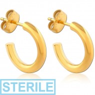 STERILE GOLD PVD COATED SURGICAL STEEL EAR STUDS PAIR