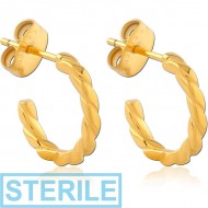 STERILE GOLD PVD COATED SURGICAL STEEL EAR STUDS PAIR