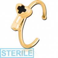 STERILE GOLD PVD COATED SURGICAL STEEL OPEN NOSE RING - KEY