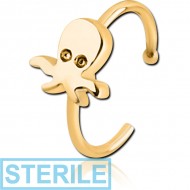 STERILE GOLD PVD COATED SURGICAL STEEL OPEN NOSE RING - SQUID