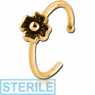 STERILE GOLD PVD COATED SURGICAL STEEL OPEN NOSE RING - FLOWER