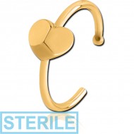STERILE GOLD PVD COATED SURGICAL STEEL OPEN NOSE RING - HEART