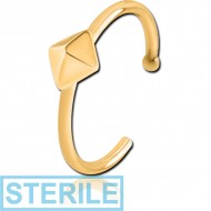 STERILE GOLD PVD COATED SURGICAL STEEL OPEN NOSE RING - PYRAMID