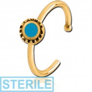 STERILE GOLD PVD COATED SURGICAL STEEL OPEN NOSE RING WITH ENAMEL - CIRCLE