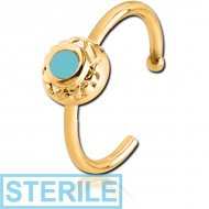 STERILE GOLD PVD COATED SURGICAL STEEL OPEN NOSE RING WITH ENAMEL - CIRCLE