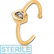STERILE GOLD PVD COATED SURGICAL STEEL JEWELLED OPEN NOSE RING - HALF OPEN EYE