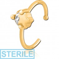 STERILE GOLD PVD COATED SURGICAL STEEL JEWELLED OPEN NOSE RING - STAR AND GEM