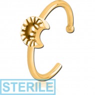 STERILE GOLD PVD COATED SURGICAL STEEL OPEN NOSE RING - CRESCENT