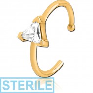 STERILE GOLD PVD COATED SURGICAL STEEL JEWELLED OPEN NOSE RING - TRIANGLE