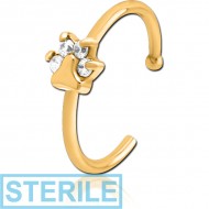 STERILE GOLD PVD COATED SURGICAL STEEL JEWELLED OPEN NOSE RING - ANIMAL PAW