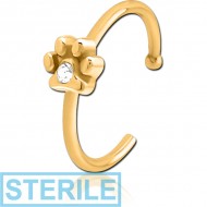 STERILE GOLD PVD COATED SURGICAL STEEL JEWELLED OPEN NOSE RING - ANIMAL PAW CENTER GEM