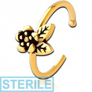 STERILE GOLD PVD COATED SURGICAL STEEL OPEN NOSE RING