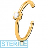 STERILE GOLD PVD COATED SURGICAL STEEL JEWELLED OPEN NOSE RING
