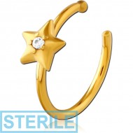 STERILE GOLD PVD COATED SURGICAL STEEL JEWELLED OPEN NOSE RING