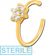 STERILE GOLD PVD COATED SURGICAL STEEL JEWELLED OPEN NOSE RING
