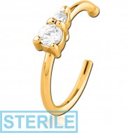 STERILE GOLD PVD COATED SURGICAL STEEL JEWELLED OPEN NOSE RING