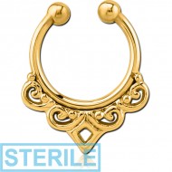 STERILE GOLD PVD COATED SURGICAL STEEL FAKE SEPTUM RING - FILIGREE