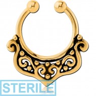 STERILE GOLD PVD COATED SURGICAL STEEL FAKE SEPTUM RING - FILIGREE