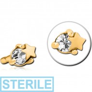 STERILE GOLD PVD COATED SURGICAL STEEL JEWELLED PUSH FIT ATTACHMENT FOR BIOFLEX INTERNAL LABRET - STAR AND GEM