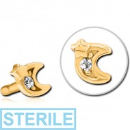 STERILE GOLD PVD COATED SURGICAL STEEL JEWELLED PUSH FIT ATTACHMENT FOR BIOFLEX INTERNAL LABRET - CRESCENT AND STAR