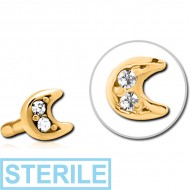 STERILE GOLD PVD COATED SURGICAL STEEL JEWELLED PUSH FIT ATTACHMENT FOR BIOFLEX INTERNAL LABRET - CRESCENT PRONGS
