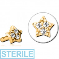 STERILE GOLD PVD COATED SURGICAL STEEL JEWELLED PUSH FIT ATTACHMENT FOR BIOFLEX INTERNAL LABRET - STAR PRONGS