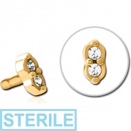 STERILE GOLD PVD COATED SURGICAL STEEL JEWELLED PUSH FIT ATTACHMENT FOR BIOFLEX INTERNAL LABRET - TWO GEMS EYES
