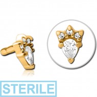 STERILE GOLD PVD COATED SURGICAL STEEL JEWELLED PUSH FIT ATTACHMENT FOR BIOFLEX INTERNAL LABRET - JESTER HAT