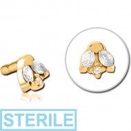 STERILE GOLD PVD COATED SURGICAL STEEL JEWELLED PUSH FIT ATTACHMENT FOR BIOFLEX INTERNAL LABRET