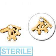 STERILE GOLD PVD COATED SURGICAL STEEL JEWELLED PUSH FIT ATTACHMENT FOR BIOFLEX INTERNAL LABRET - WEB