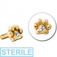 STERILE GOLD PVD COATED SURGICAL STEEL JEWELLED PUSH FIT ATTACHMENT FOR BIOFLEX INTERNAL LABRET - ANIMAL PAW CENTER GEM