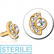 STERILE GOLD PVD COATED SURGICAL STEEL JEWELLED PUSH FIT ATTACHMENT FOR BIOFLEX INTERNAL LABRET - MOON AND STARS