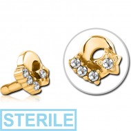 STERILE GOLD PVD COATED SURGICAL STEEL JEWELLED PUSH FIT ATTACHMENT FOR BIOFLEX INTERNAL LABRET - PLAIN MOON AND STARS