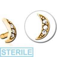 STERILE GOLD PVD COATED SURGICAL STEEL JEWELLED PUSH FIT ATTACHMENT FOR BIOFLEX INTERNAL LABRET - CRESCENT 3 GEMS