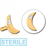 STERILE GOLD PVD COATED SURGICAL STEEL JEWELLED PUSH FIT ATTACHMENT FOR BIOFLEX INTERNAL LABRET - CRESCENT SINGLE GEM