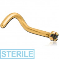STERILE GOLD PVD COATED SURGICAL STEEL CURVED PRONG SET 1.5MM JEWELLED NOSE STUD WITH SYNTHETIC OPAL PIERCING