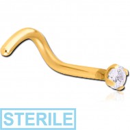STERILE GOLD PVD COATED SURGICAL STEEL CURVED PRONG SET 2MM JEWELLED NOSE STUD PIERCING