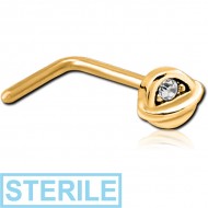 STERILE GOLD PVD COATED SURGICAL STEEL 90 DEGREE JEWELLED NOSE STUD