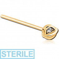 STERILE GOLD PVD COATED SURGICAL STEEL STRAIGHT JEWELLED NOSE STUD