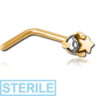 STERILE GOLD PVD COATED SURGICAL STEEL 90 DEGREE JEWELLED NOSE STUD