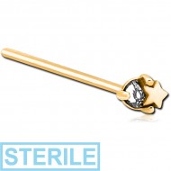 STERILE GOLD PVD COATED SURGICAL STEEL STRAIGHT JEWELLED NOSE STUD